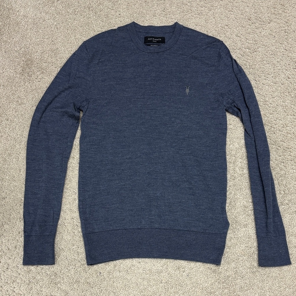 All Saints Men's Blue Merino Sweater